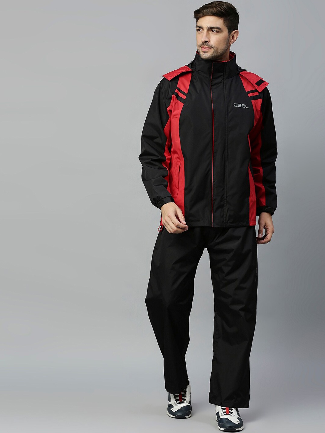 

Zeel Men Red & Black Colourblocked Rain Suit