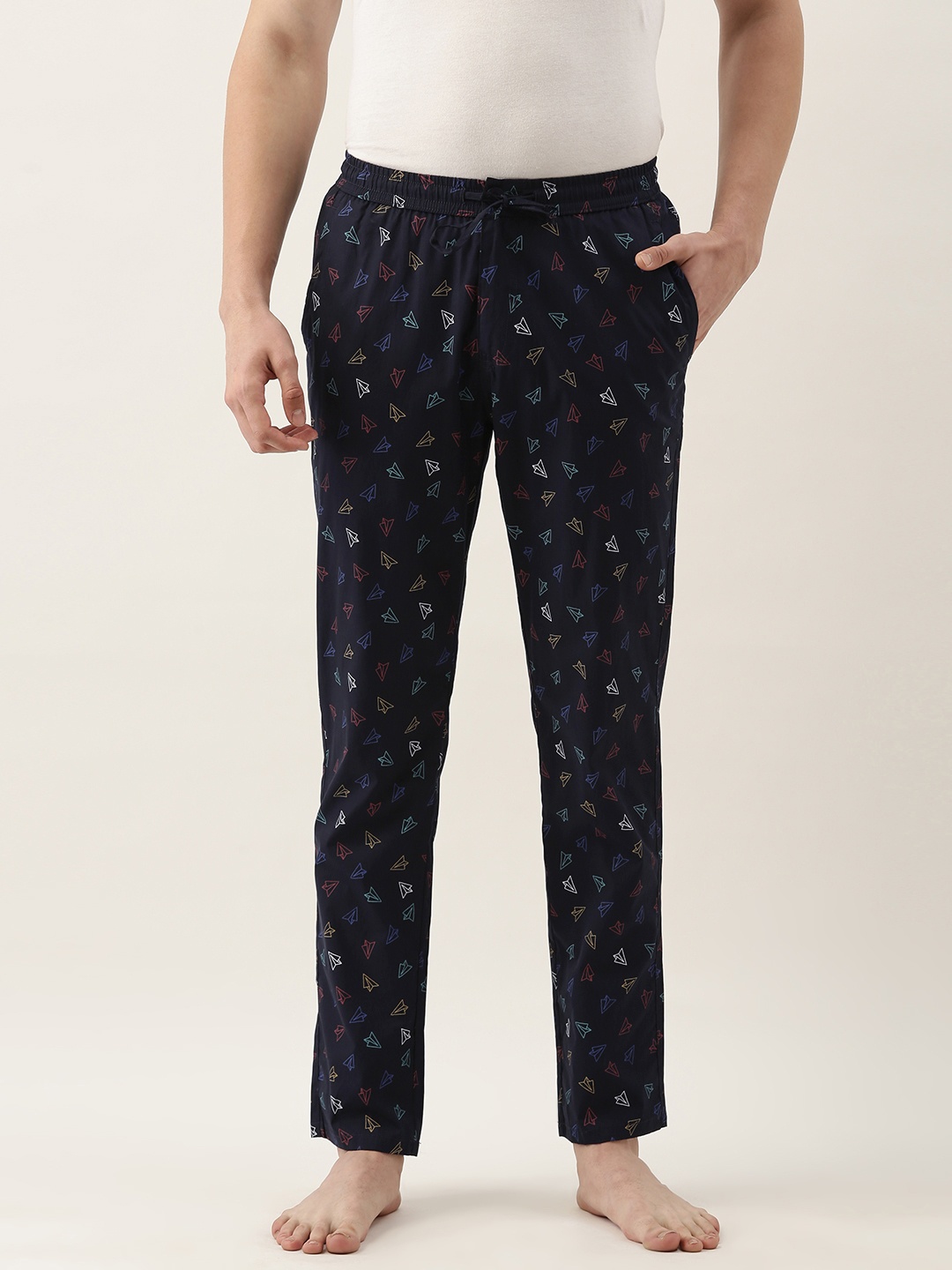 

Sweet Dreams Men Navy Blue Printed Pure Cotton Lounge Pants