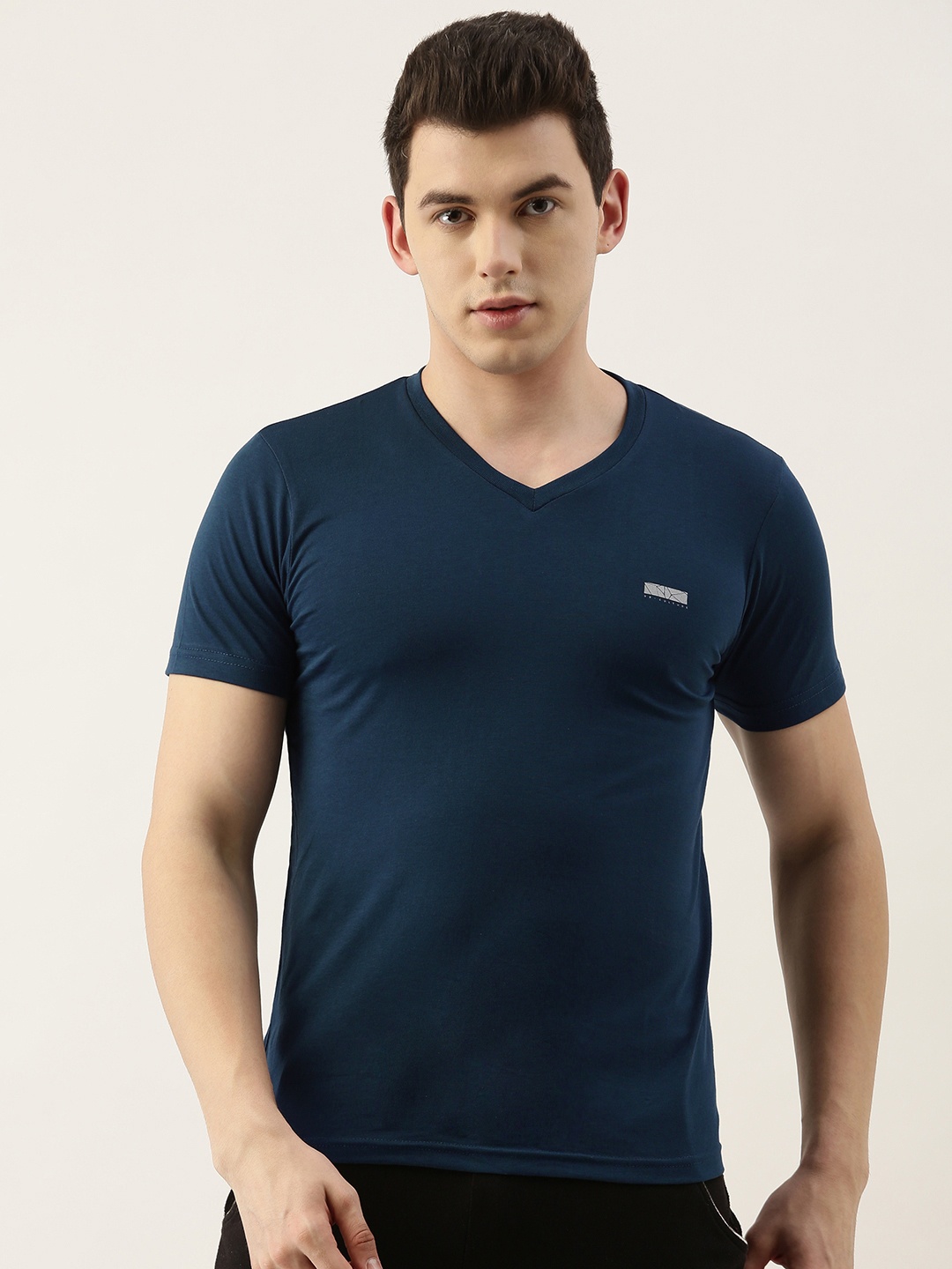 

Sweet Dreams Men Navy Blue Solid V- Neck Lounge T-shirt