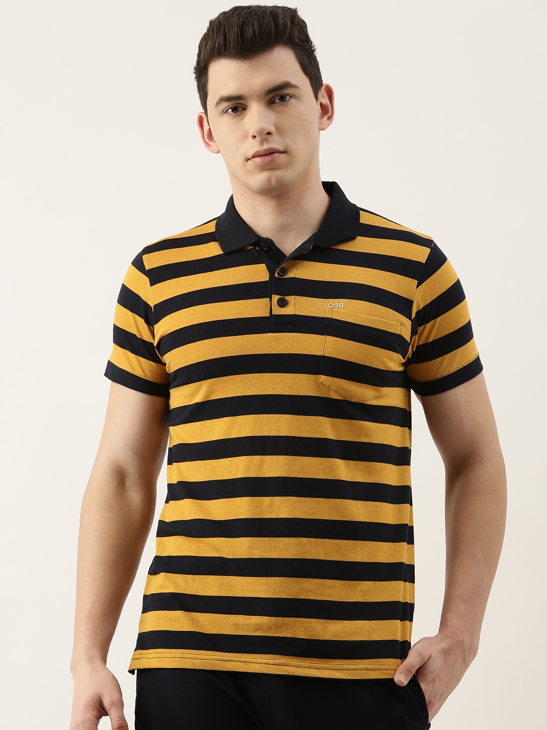 

Sweet Dreams Men Mustard & Black Striped Casual Lounge Tshirts