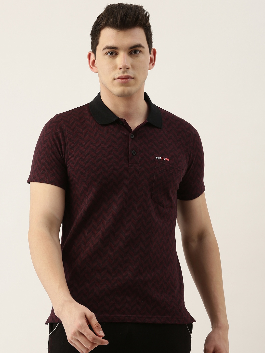

Sweet Dreams Men Maroon Chevron Striped Lounge Tshirt