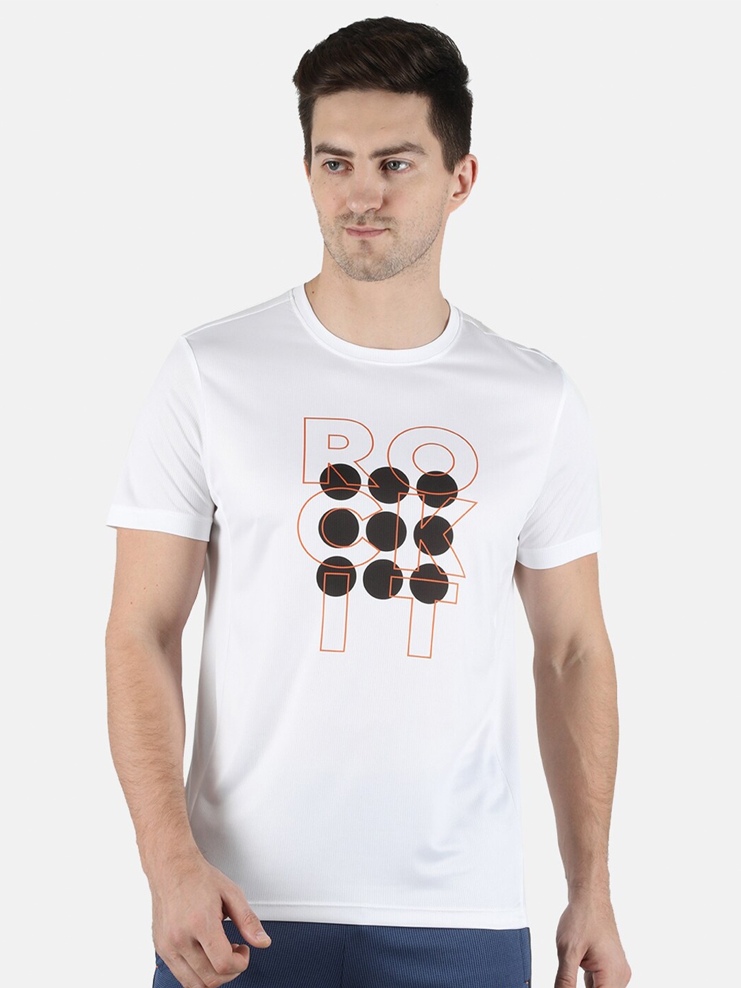 

rock it Men White Printed Regular Fit T-shirt