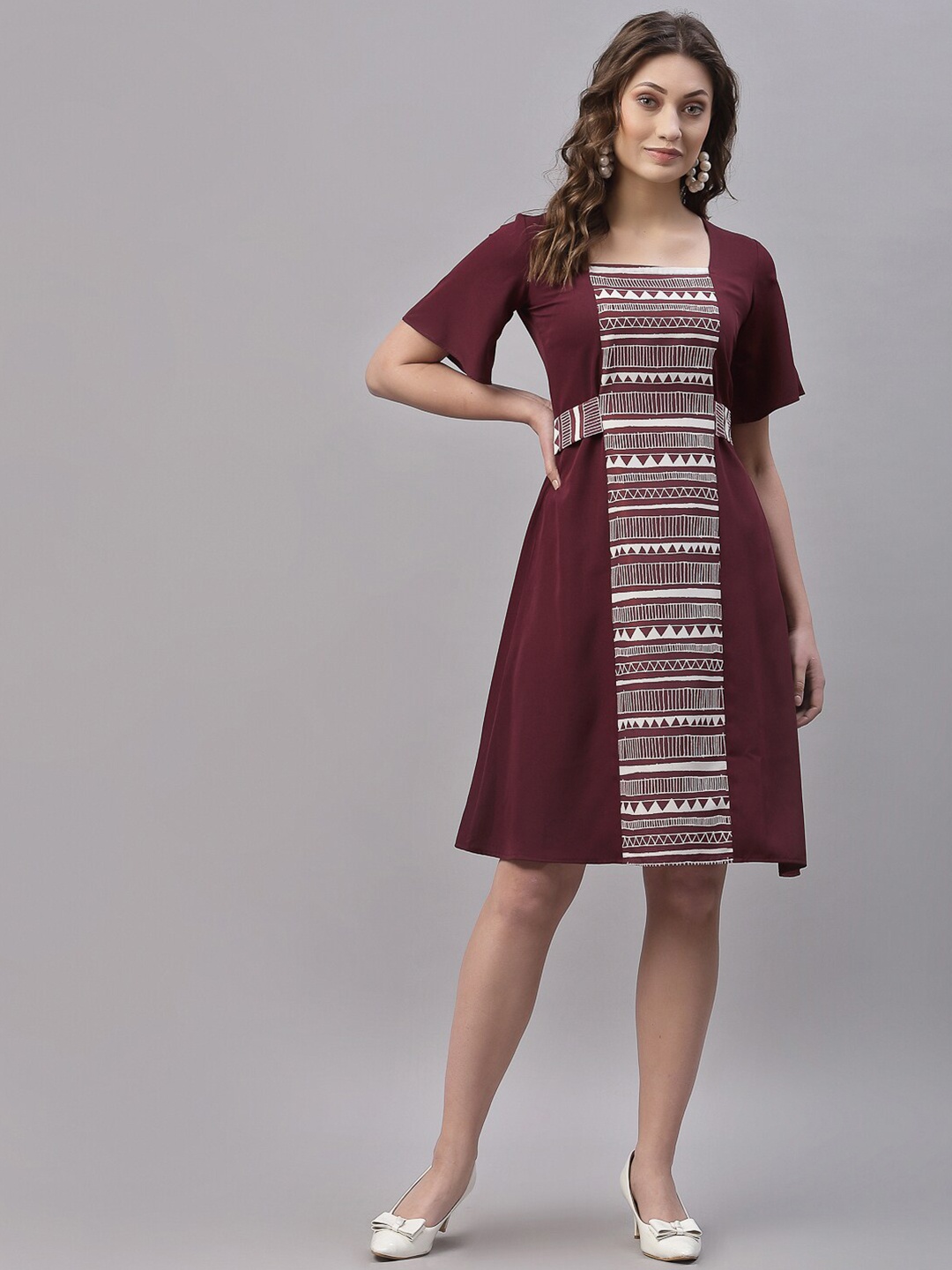 

Selvia Brown Tribal Crepe A-Line Dress