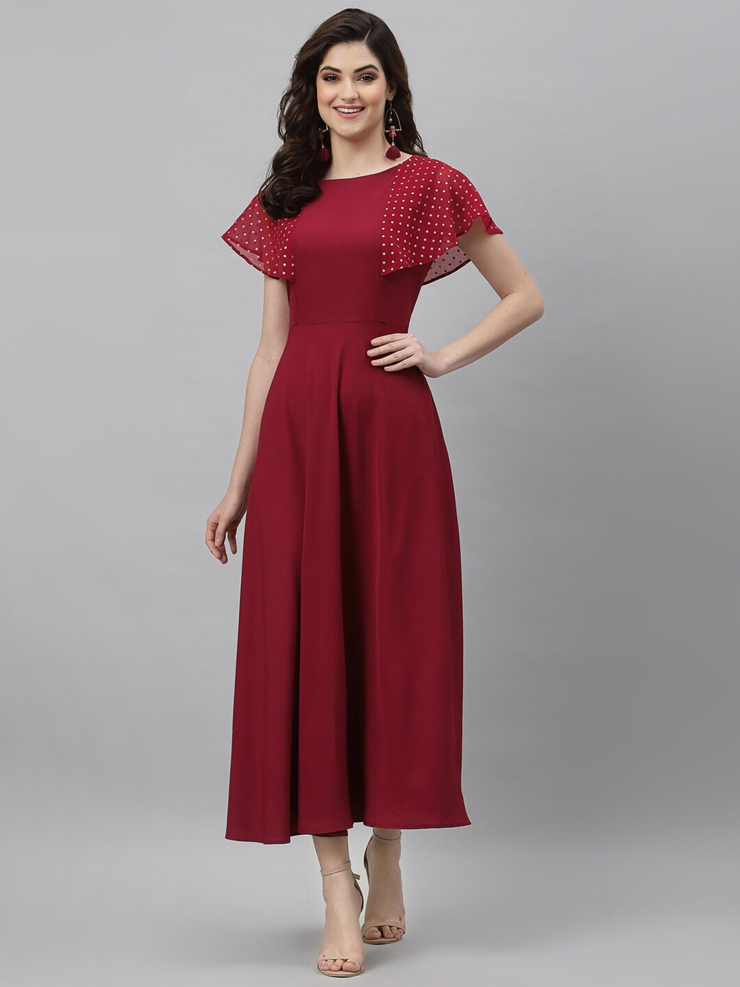 

Selvia Maroon Crepe Maxi Dress