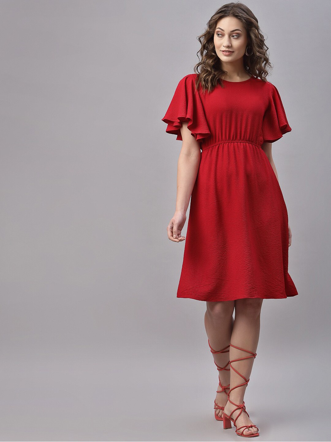 

Selvia Red Solid Fit and Flare Dress