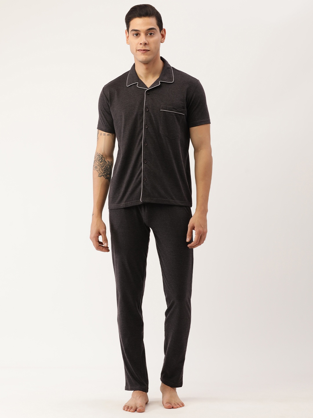 

Sweet Dreams Men Charcoal & Charcoal Solid Casual Night suit