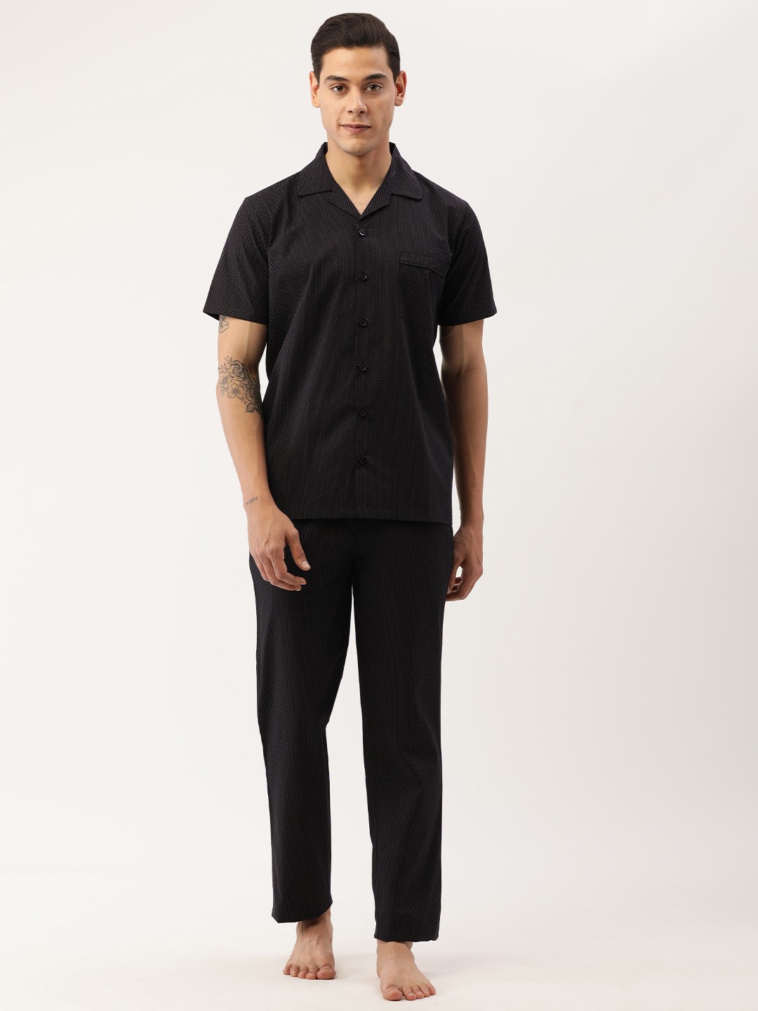 

Sweet Dreams Men Black Solid Casual Night suit