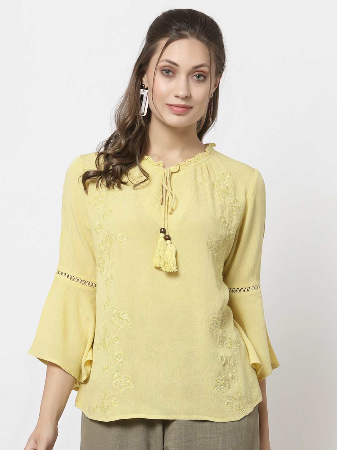 

Gipsy Yellow Tie-Up Neck Top