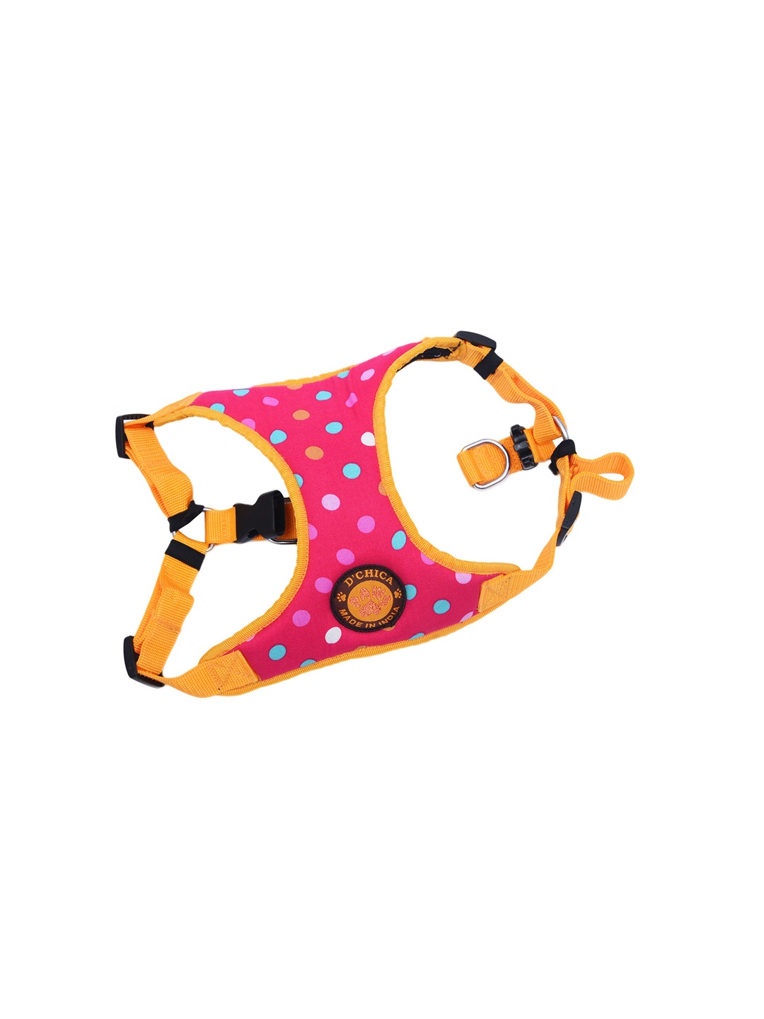 

Dchica Paws Fuchsia Polka Dots Dog Harness With Safety Buckles