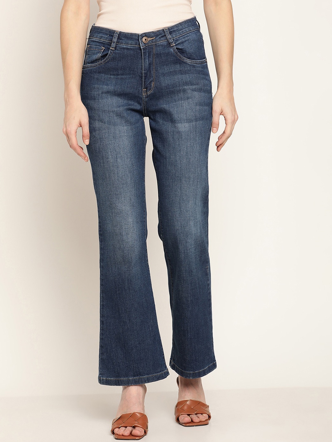 

Cantabil Women Navy Blue Jean Straight Fit Low Distress Light Fade Stretchable Jeans