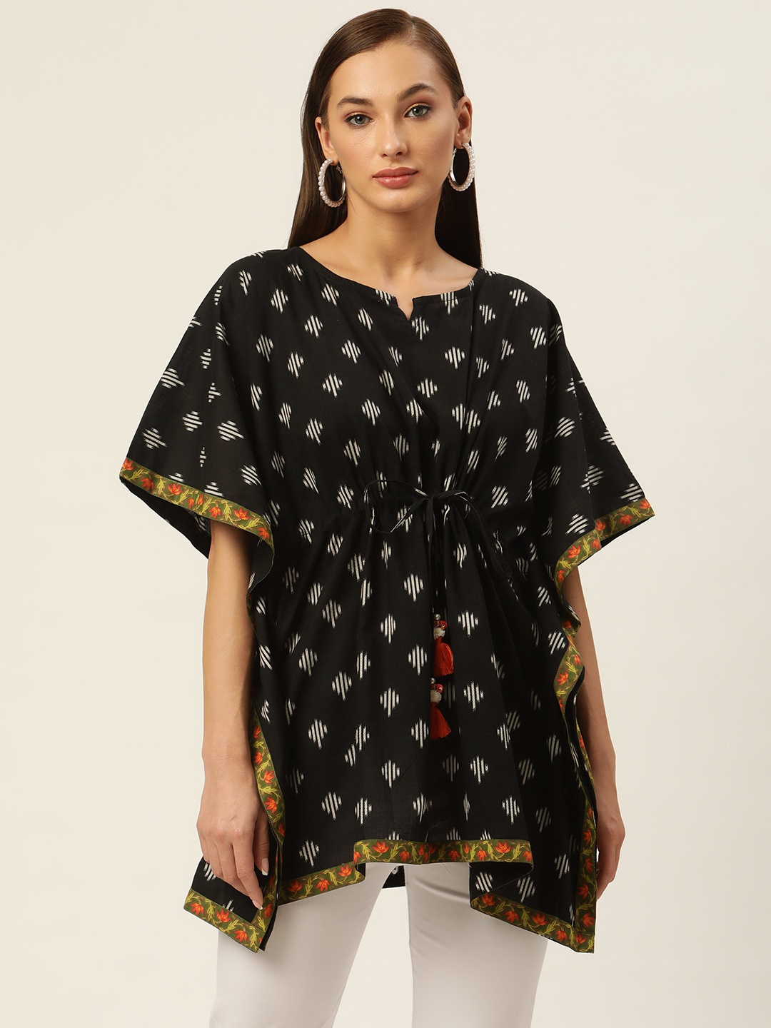 

FABRIC FITOOR Black Pure Cotton Printed Kaftan Top