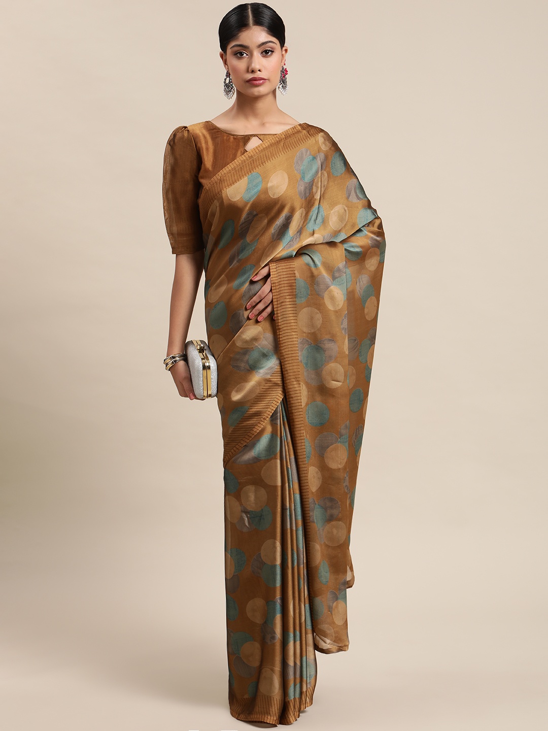 

Mitera Brown & Beige Printed Saree