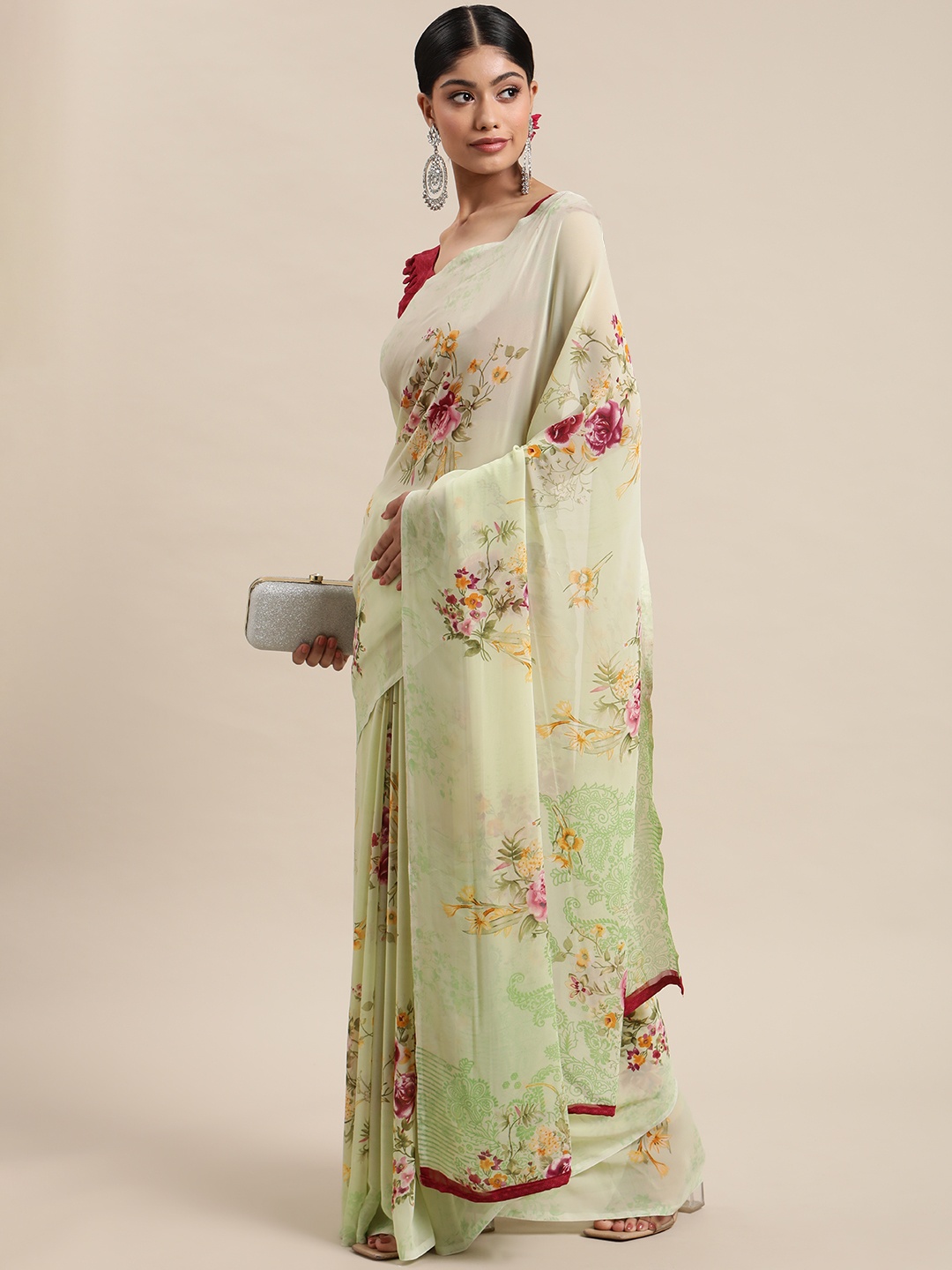 

Mitera Women Yellow & Red Floral Saree