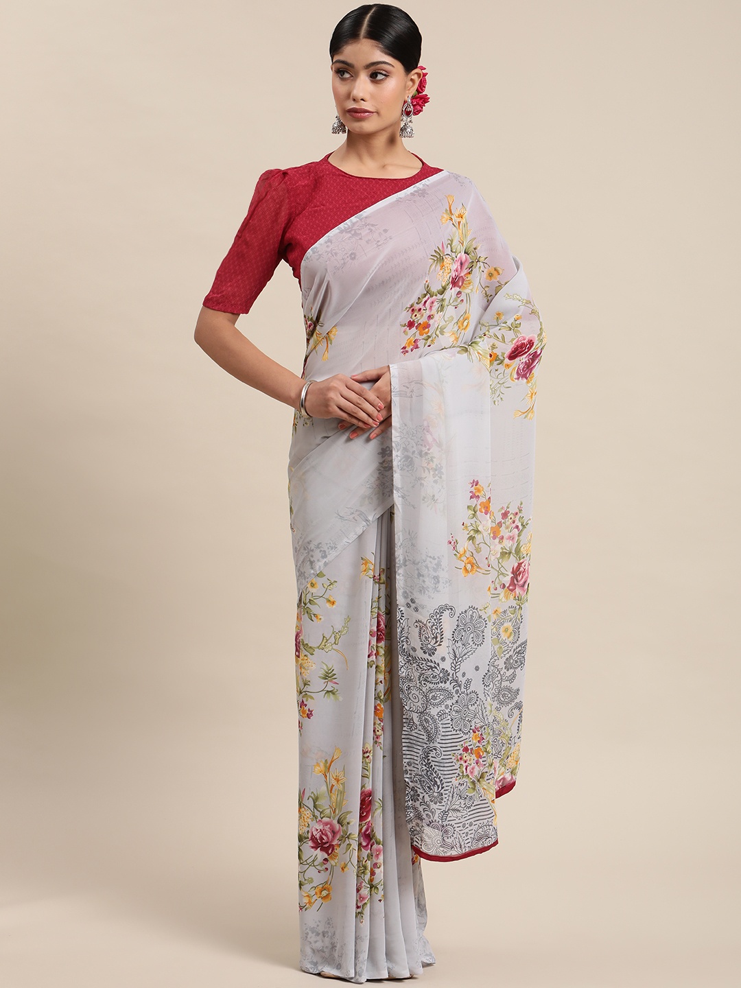 

Mitera Grey Floral Saree