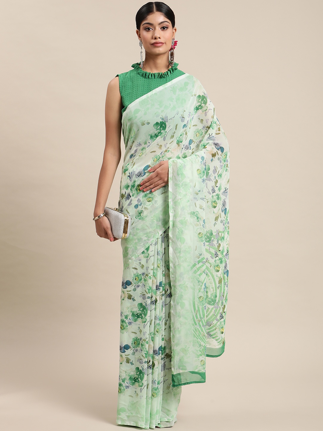 

Mitera Green Floral Saree