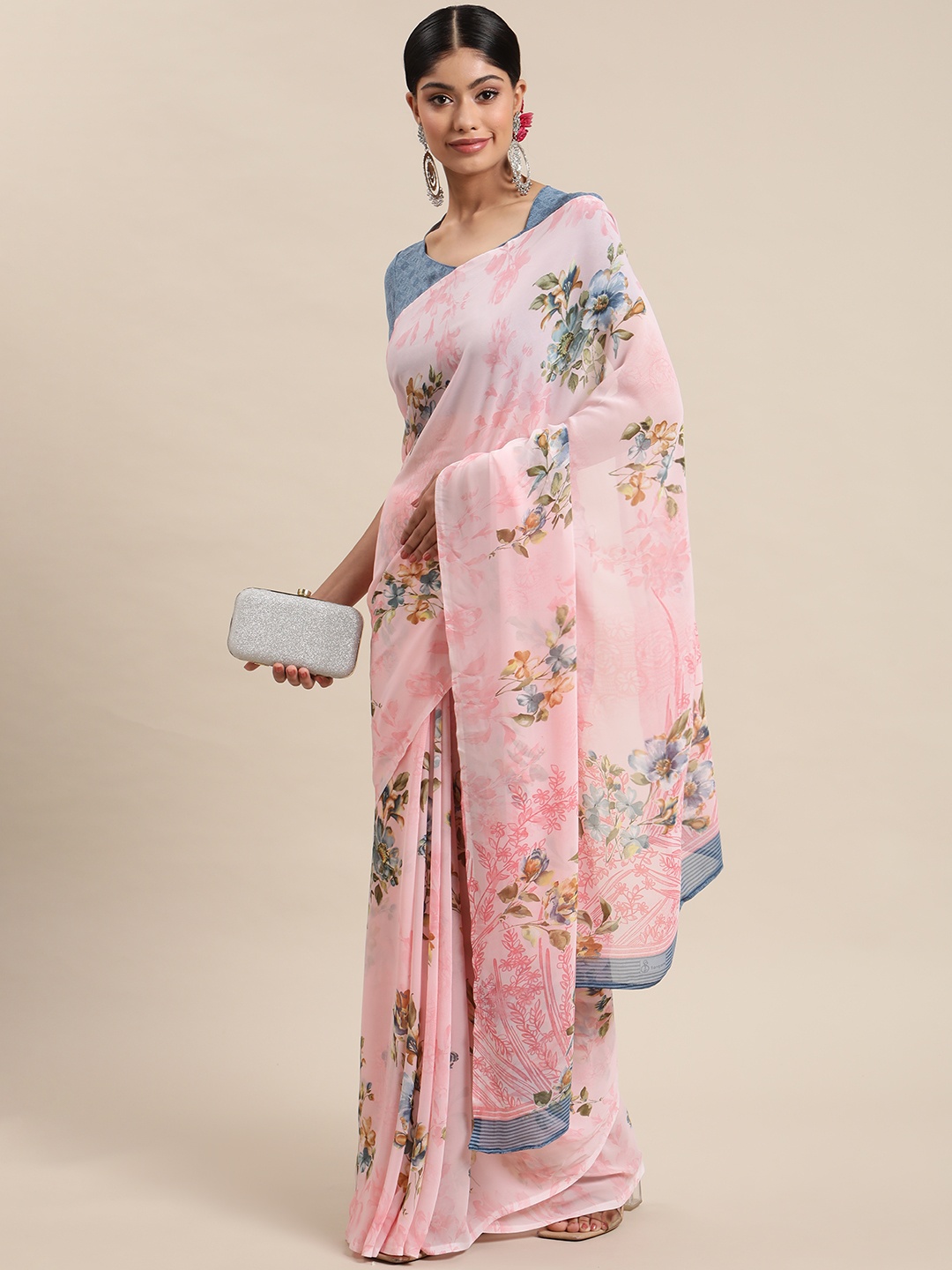

Mitera Pink Floral Saree