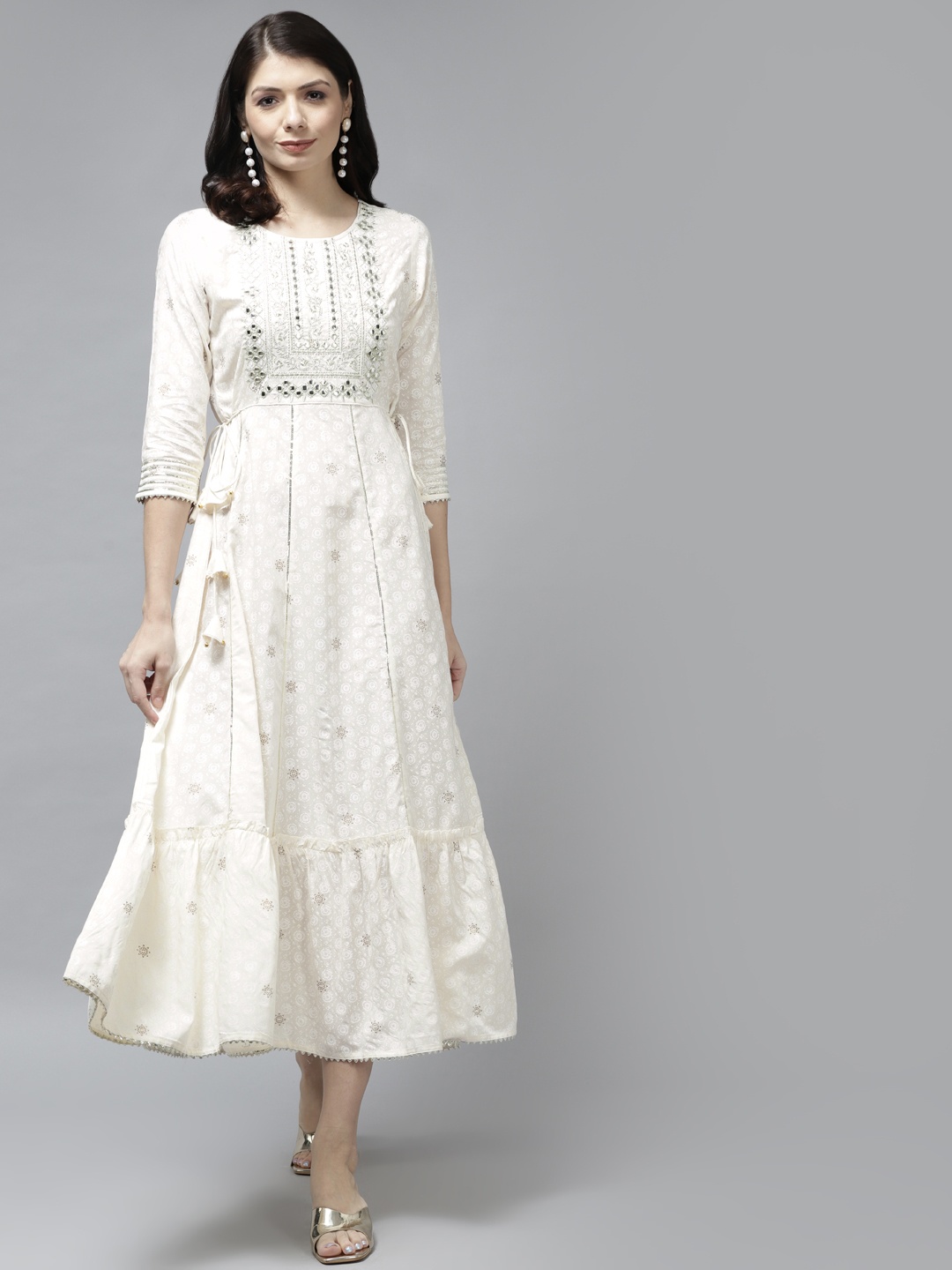 

Yufta White Ethnic Motifs Embroidered Ethnic Maxi Dress