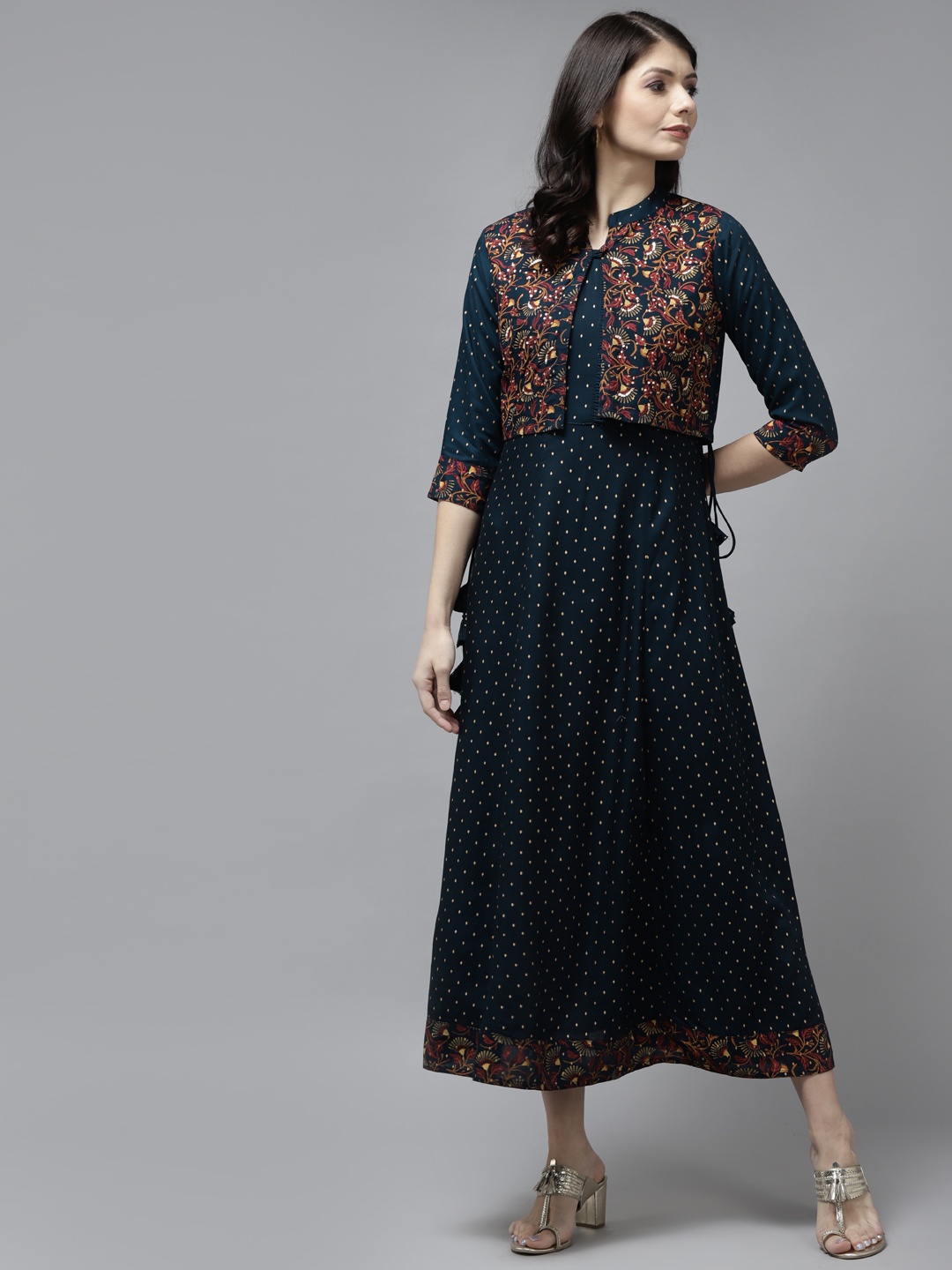 

Yufta Navy Blue Ethnic Motifs Ethnic A-Line Maxi Dress