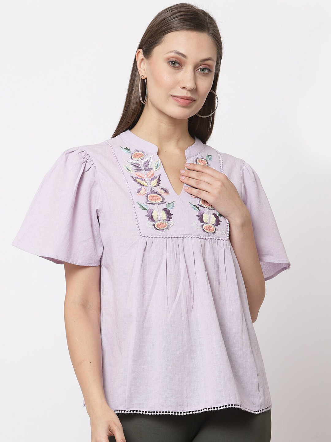 

Gipsy Women Violet Mandarin Collar A-Line Top