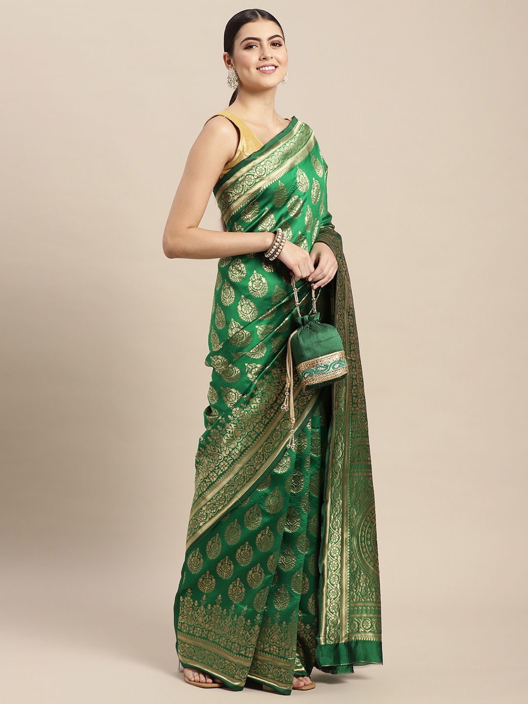 

Saree Swarg Green Woven Design Silk Blend Banarasi Sarees