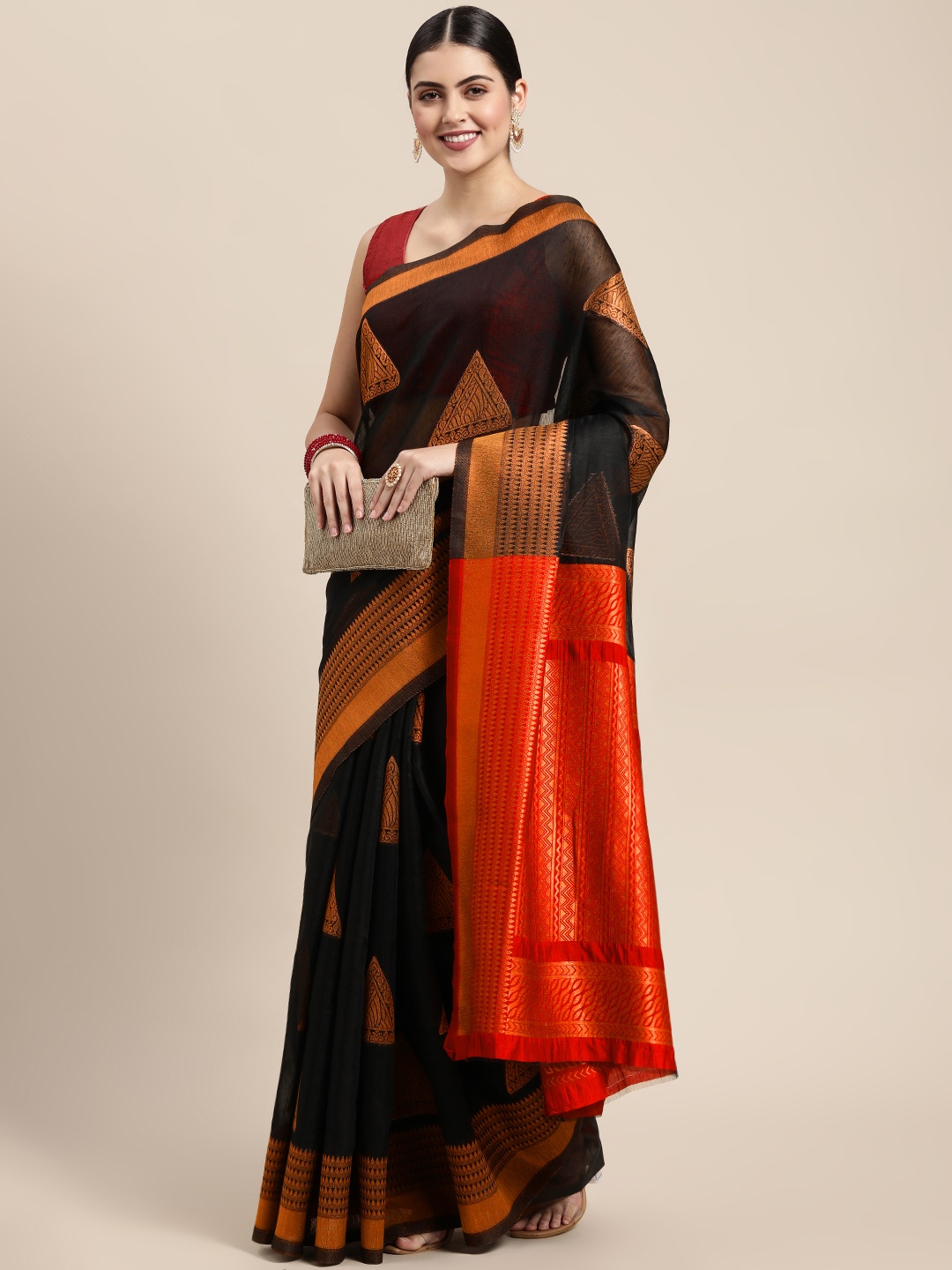 

Saree Swarg Black & Maroon Silk Blend Banarasi Sarees
