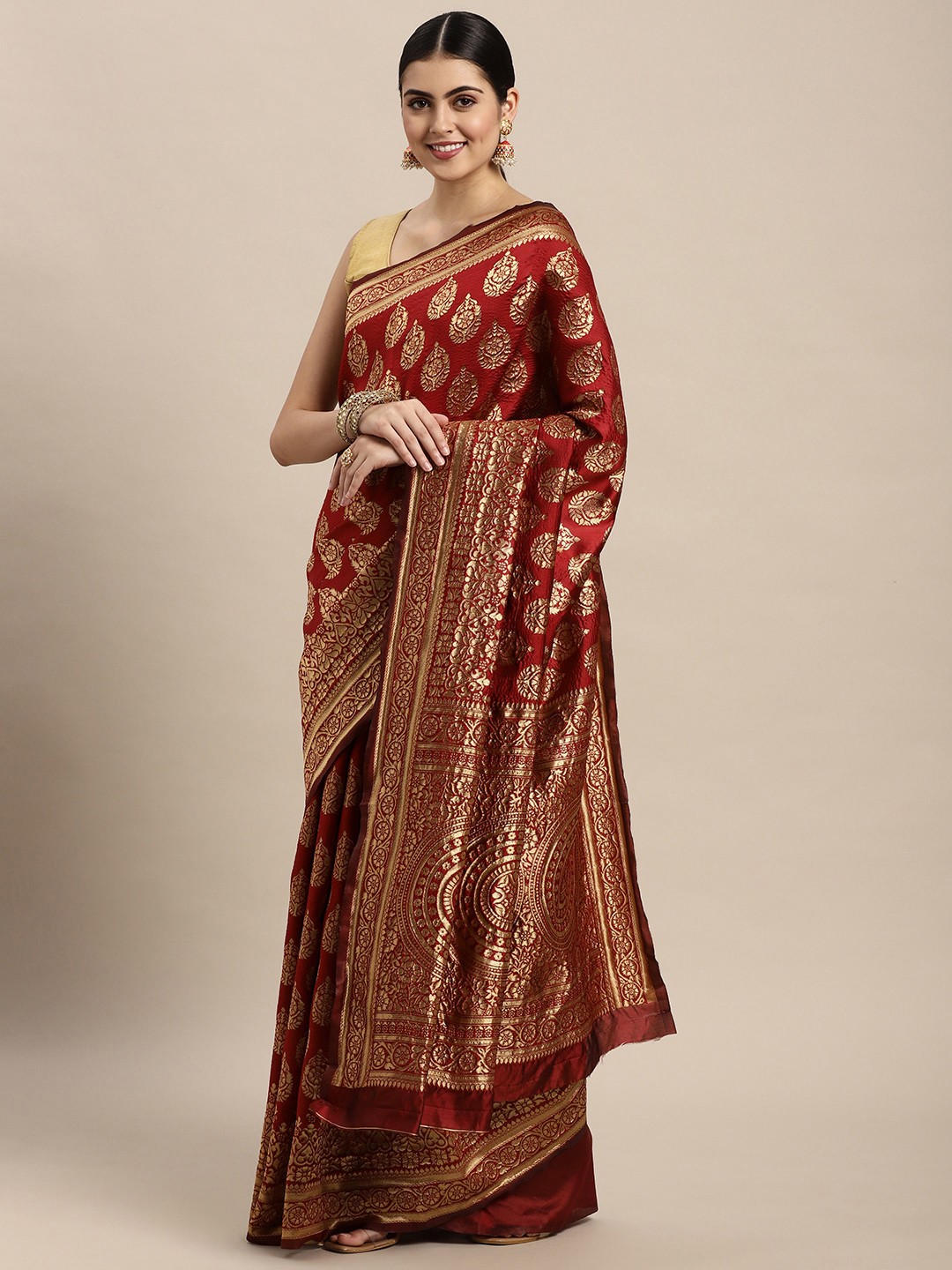 

Saree Swarg Red & Golden Woven Design Silk Blend Banarasi Sarees