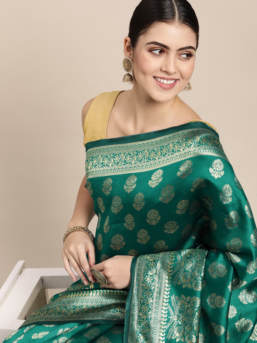 

Saree Swarg Blue & Golden Ethnic Motifs Silk Blend Banarasi Sarees