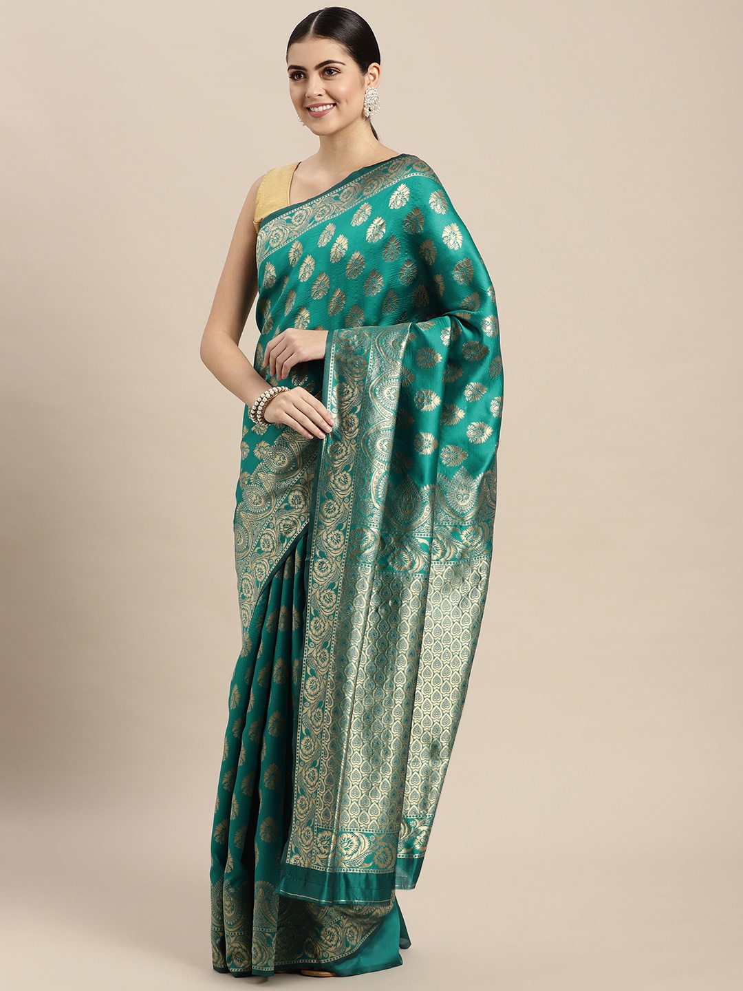 

Saree Swarg Sea Green Woven Design Silk Blend Banarasi Sarees