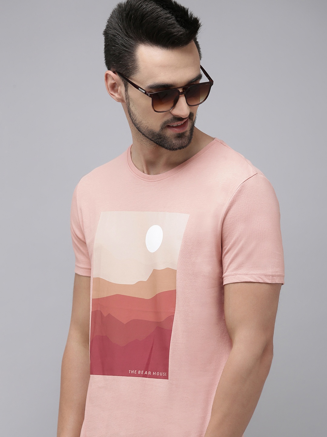 

THE BEAR HOUSE Men Pink Printed Pure Cotton T-shirt