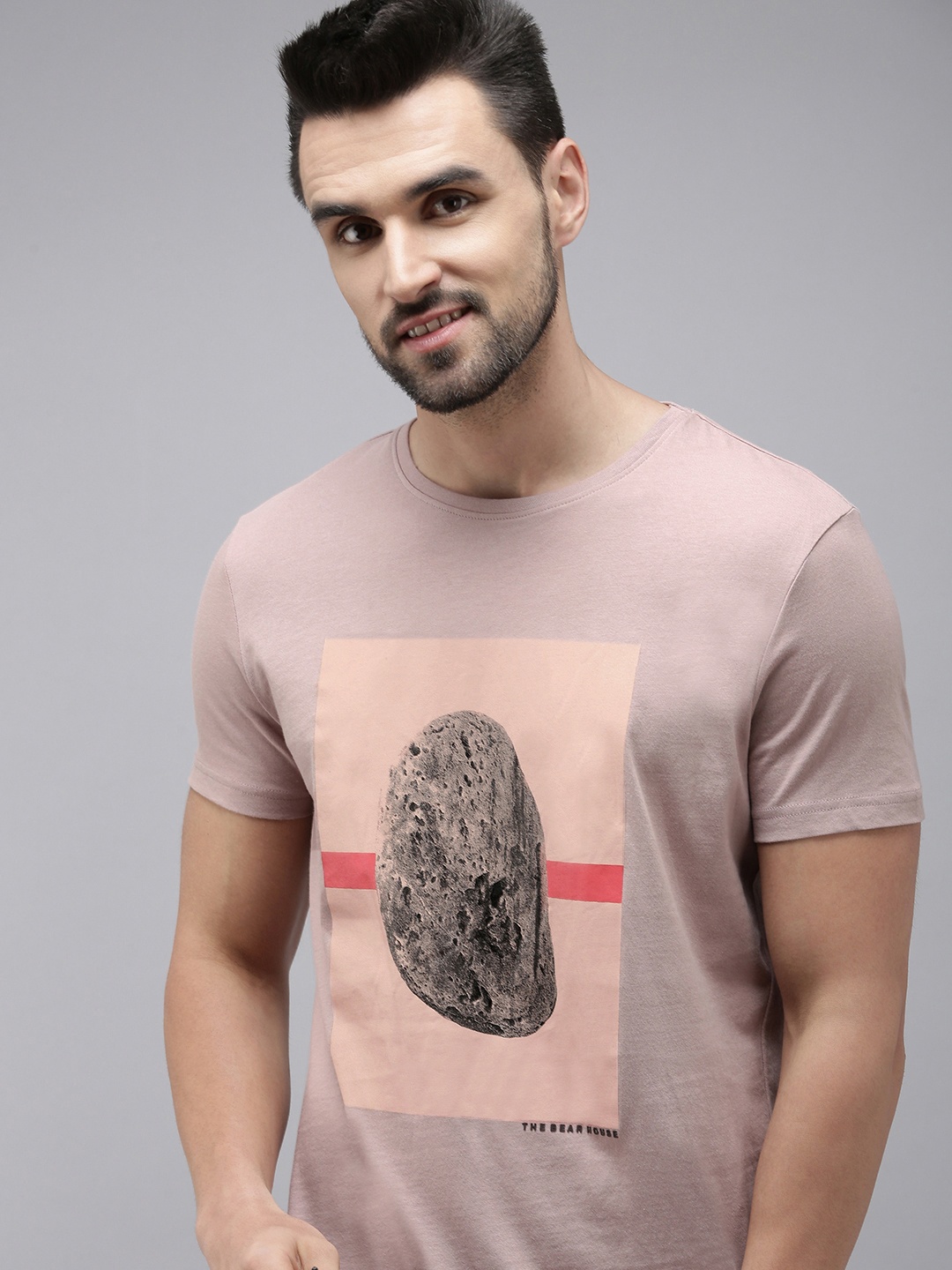 

THE BEAR HOUSE Men Pink Printed Pure Cotton T-shirt