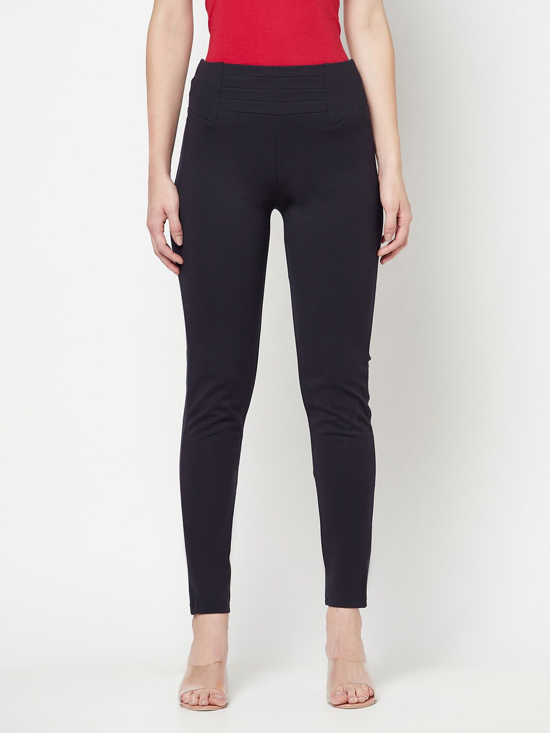 

Cantabil Women Navy Blue Solid Cotton Jeggings