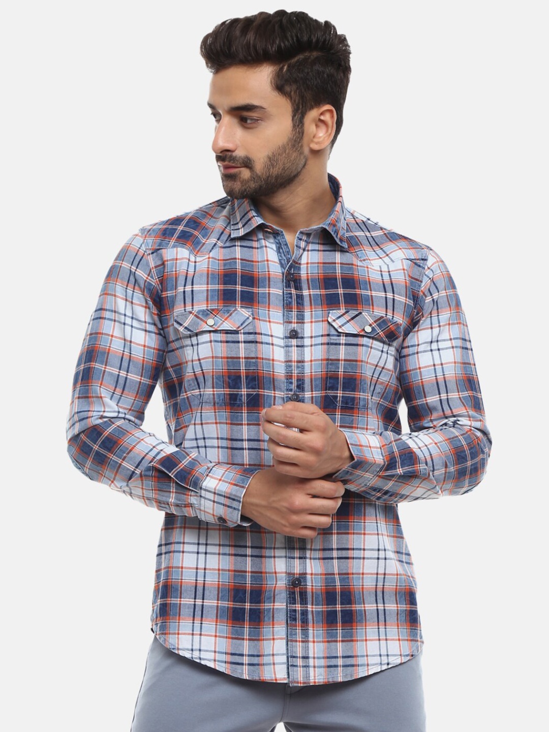 

V-Mart Men Grey Tartan Checks Checked Casual Shirt