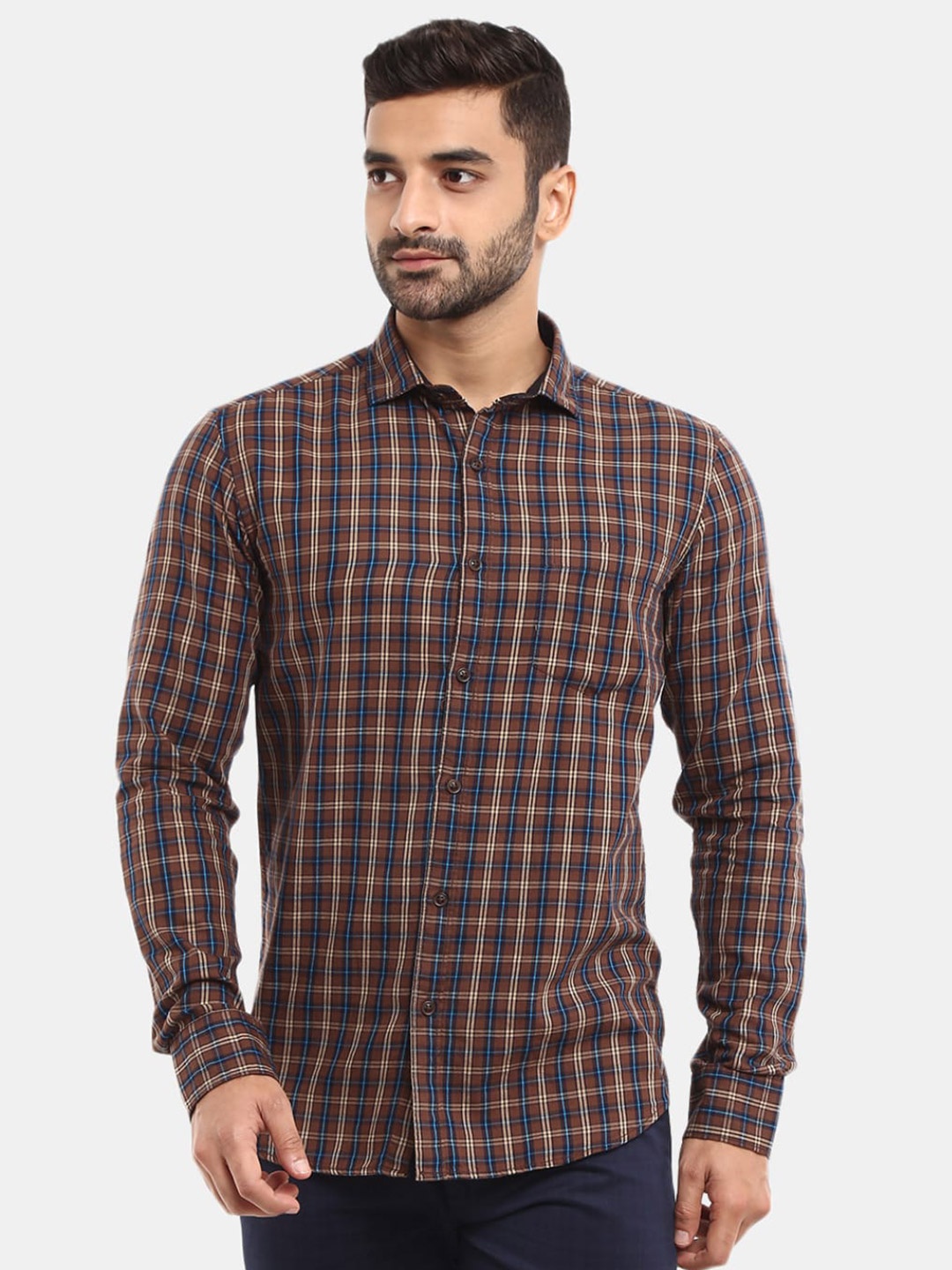 

V-Mart Men Brown Slim Fit Checked Casual Shirt