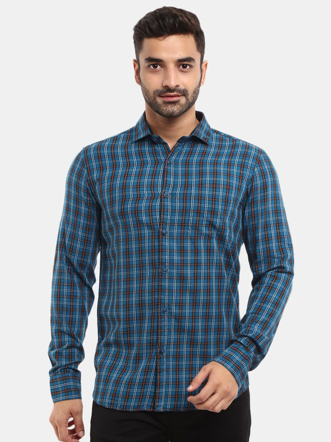 

V-Mart Men Blue Slim Fit Checked Casual Shirt