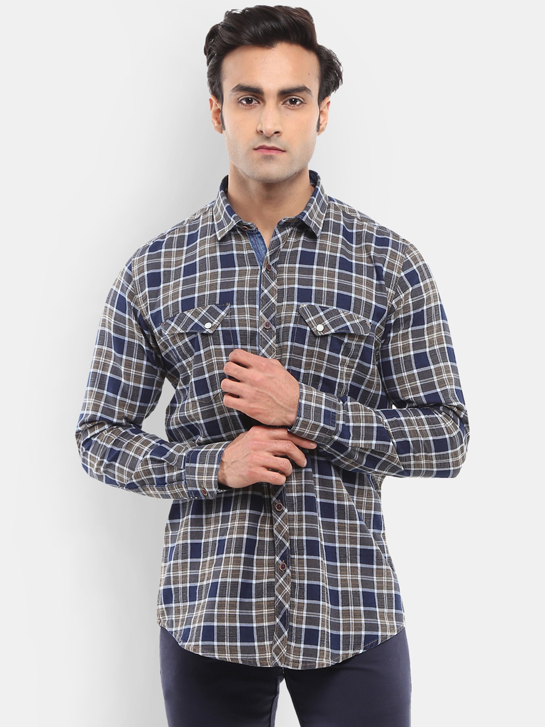 

V-Mart Men Navy Blue Tartan Checked Casual Shirt