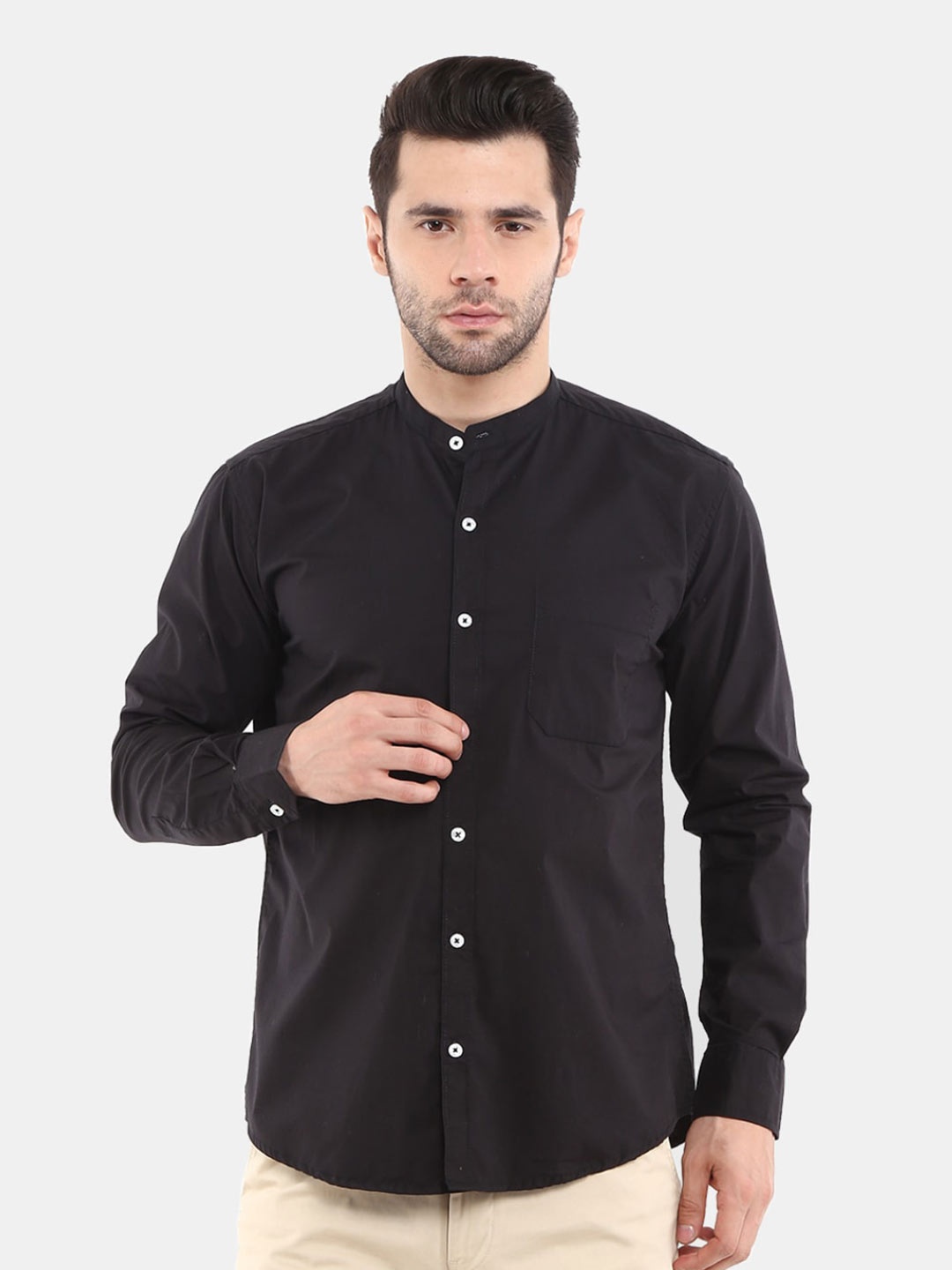 

V-Mart Men Black Mandarin Collar Casual Shirt