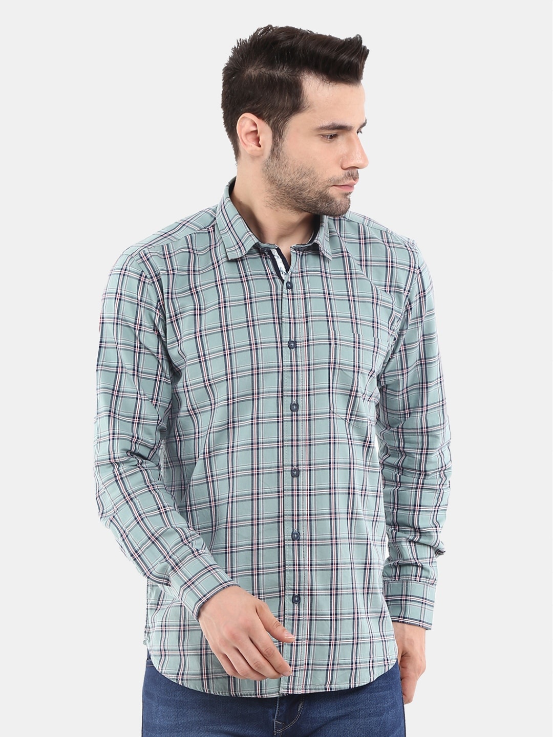 

V-Mart Men Green Tartan Checks Checked Casual Shirt