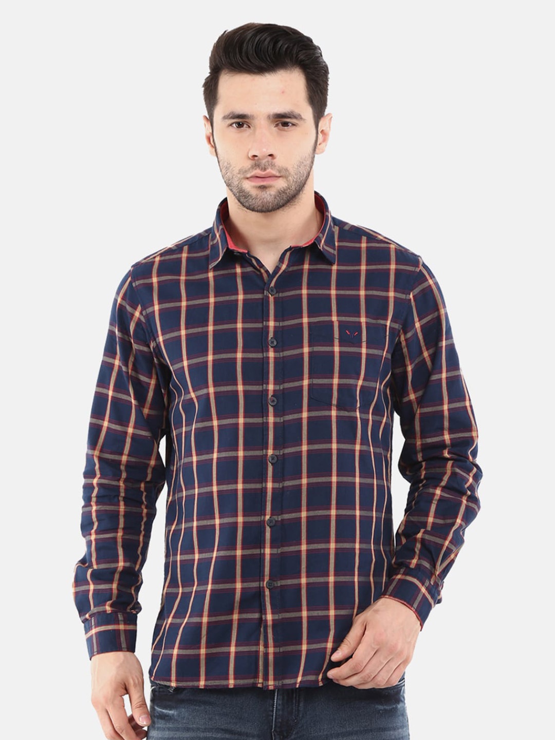 

V-Mart Men Navy Blue Tartan Checks Checked Casual Shirt