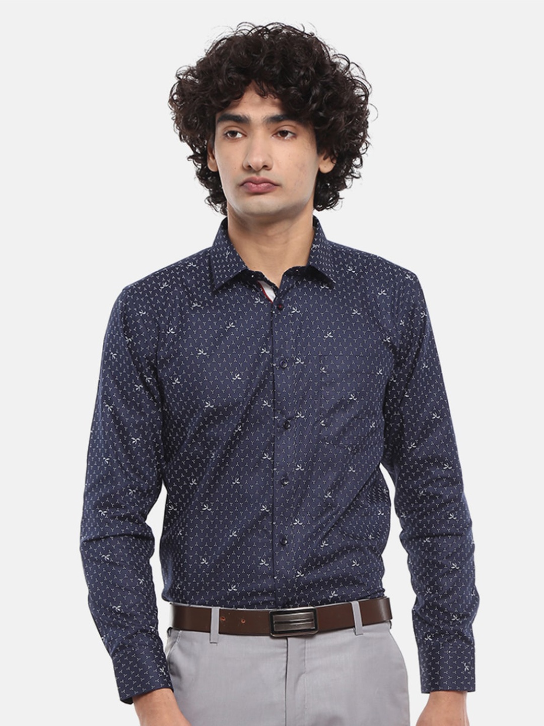 

V-Mart Men Navy Blue Printed Formal Shirt