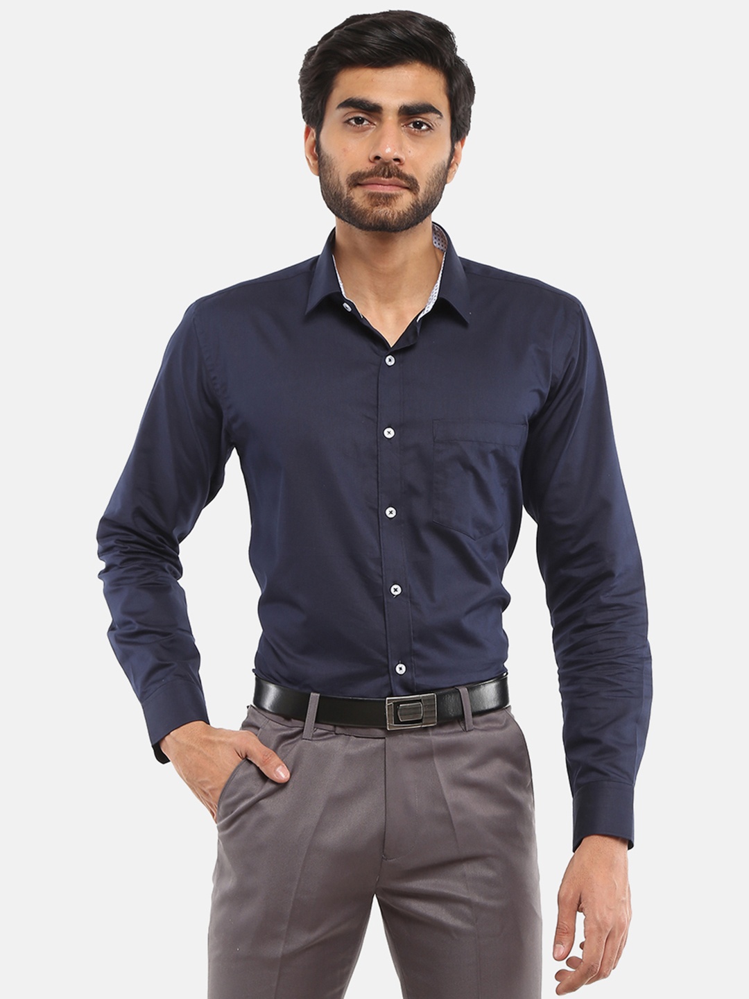 

V-Mart Men Navy Blue Solid Formal Shirt