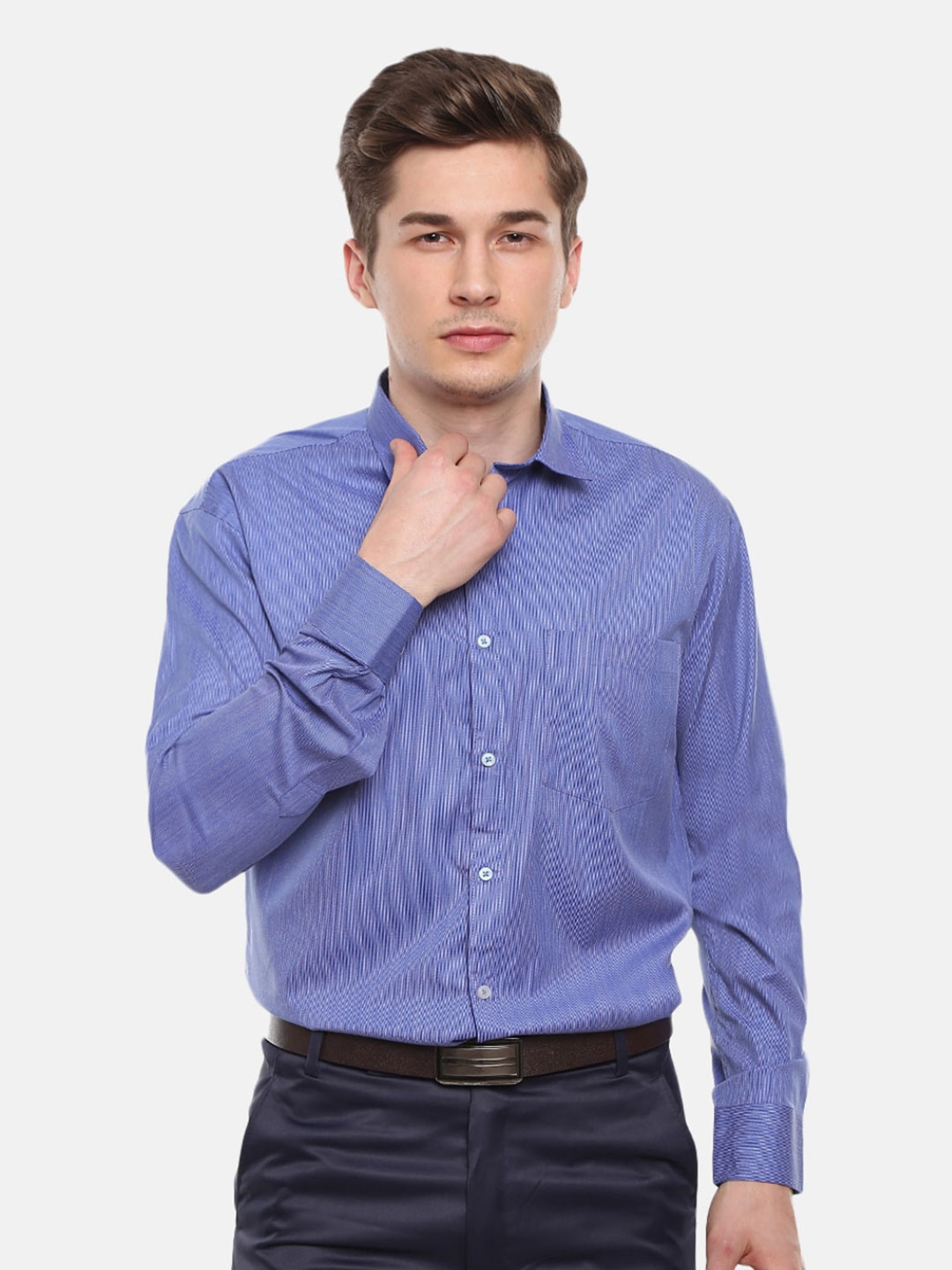 

V-Mart Men Blue Micro Checks Striped Formal Shirt