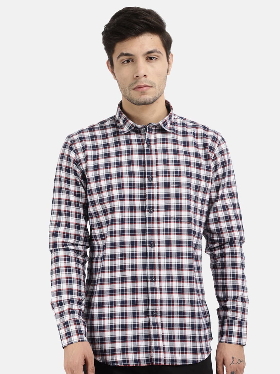 

V-Mart Men Navy Blue Checked Casual Shirt