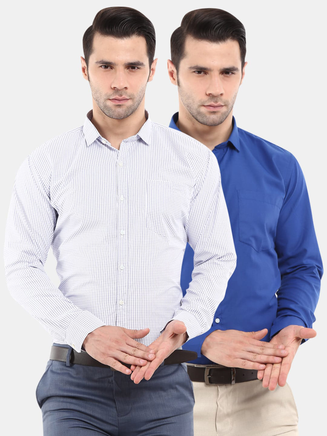 

J White by Vmart Men Blue White Pack Of 2 Micro Checks Checked Formal Shirt