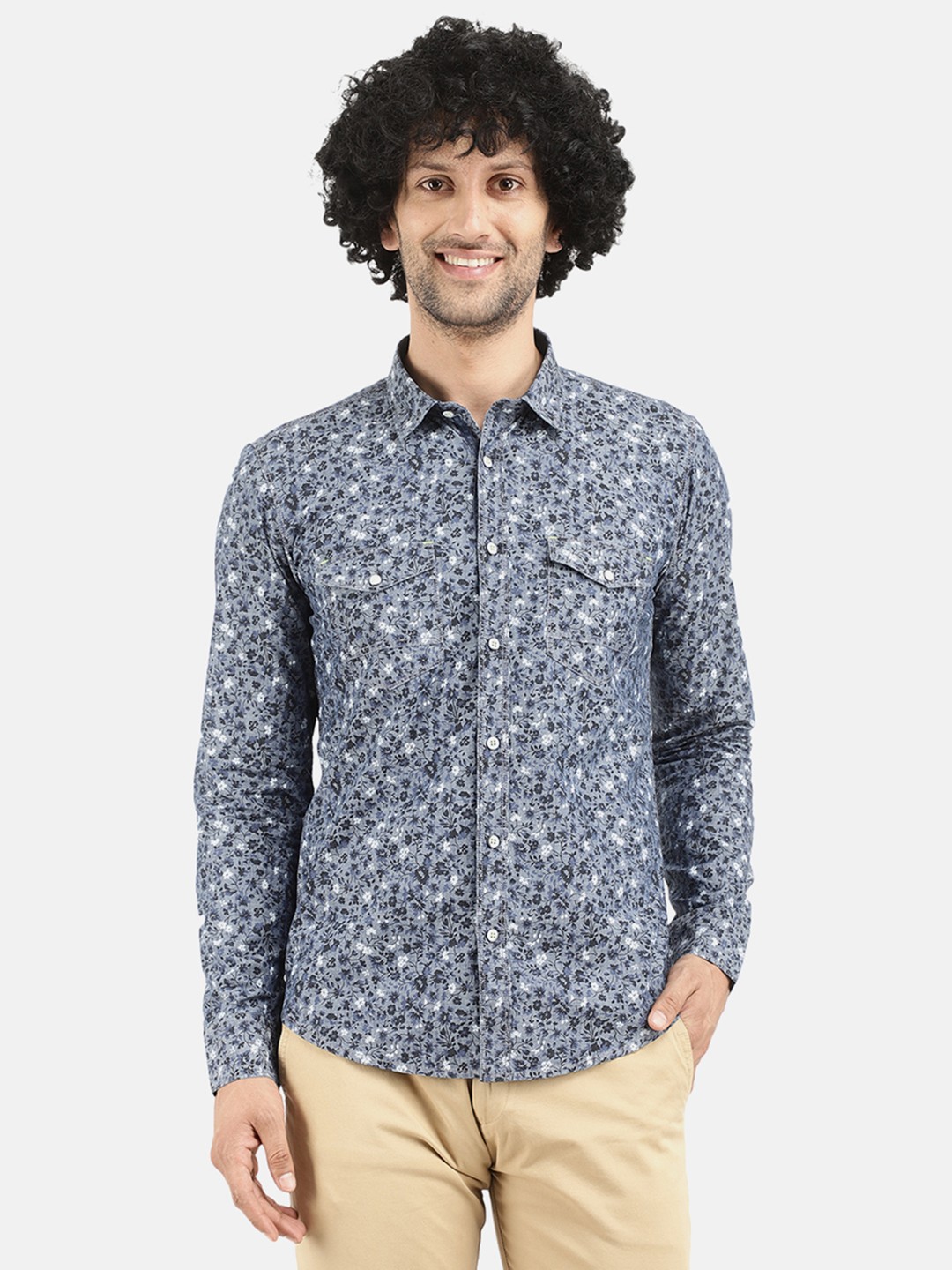 

V-Mart Men Navy Blue Slim Fit Floral Printed Casual Shirt