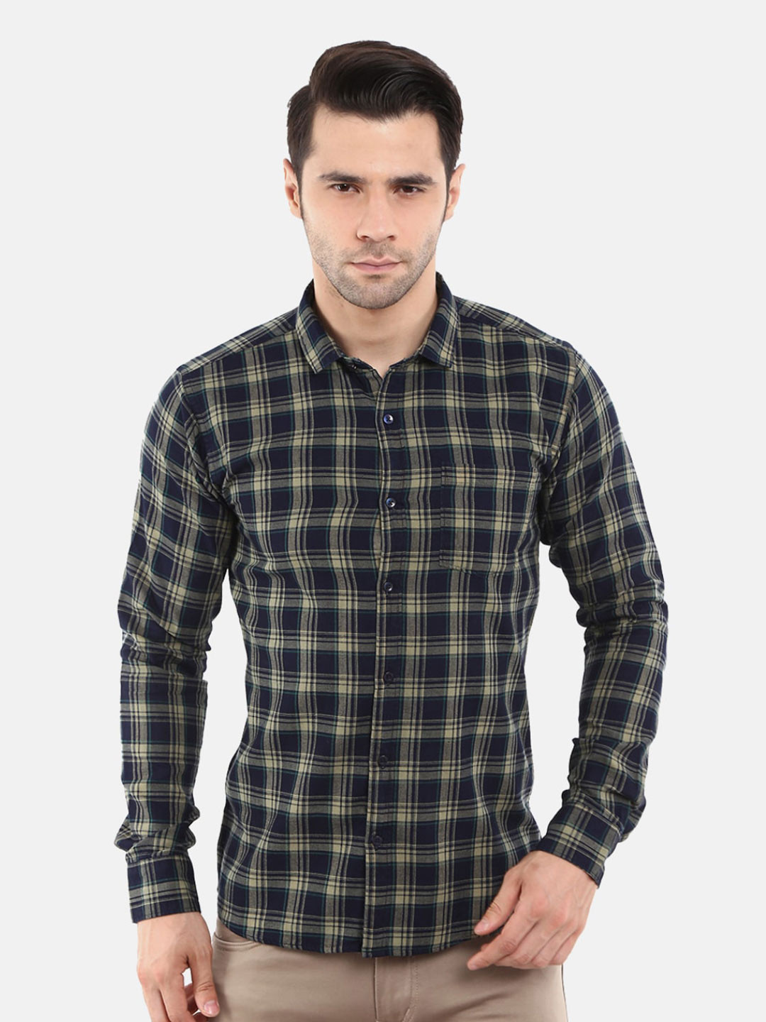 

V-Mart Men Khaki Slim Fit Tartan Checks Checked Casual Shirt