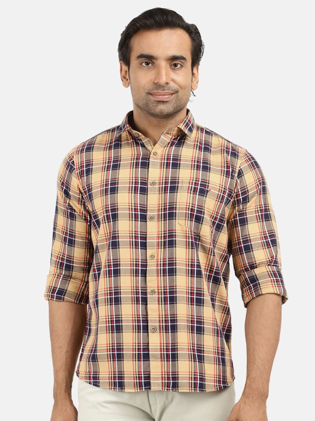 

V-Mart Men Khaki Tartan Checks Checked Casual Shirt