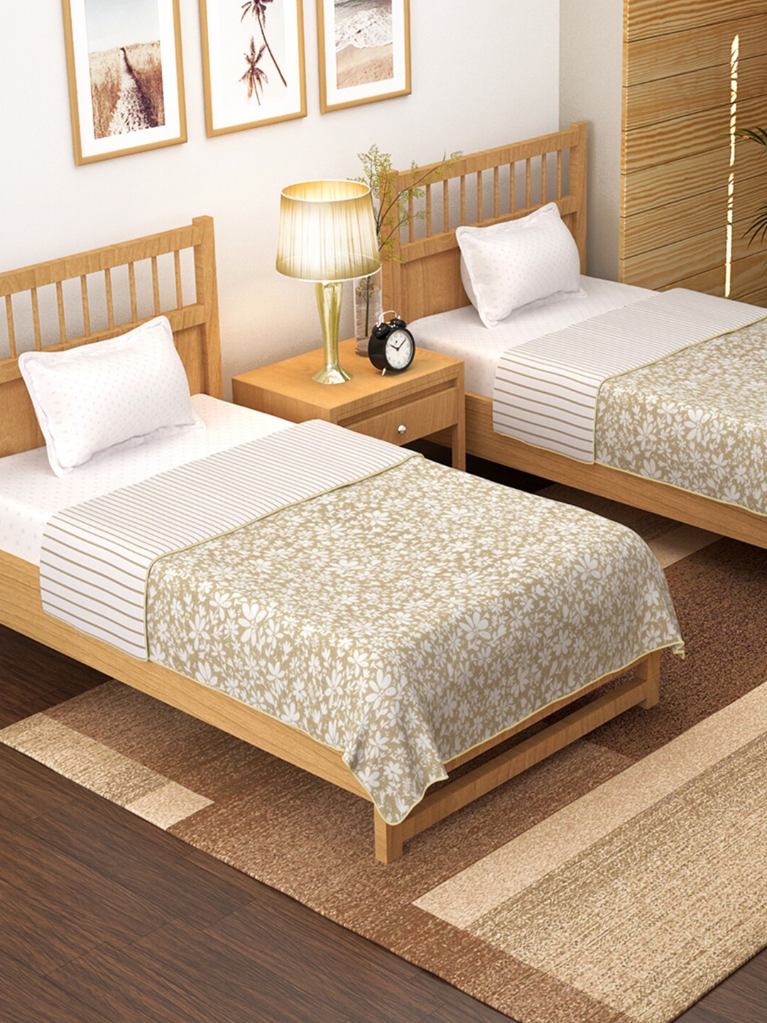 

Story@home Beige & Brown Set of 2 Floral AC Room 150 GSM Single Bed Dohar