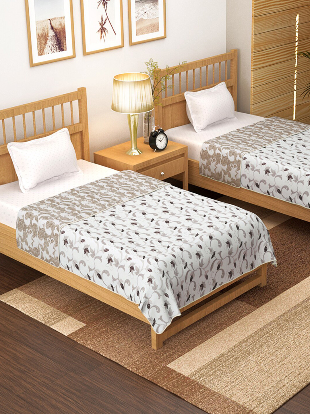 

Story@home Brown & White Set of 2 Floral AC Room 150 GSM Single Bed Dohar
