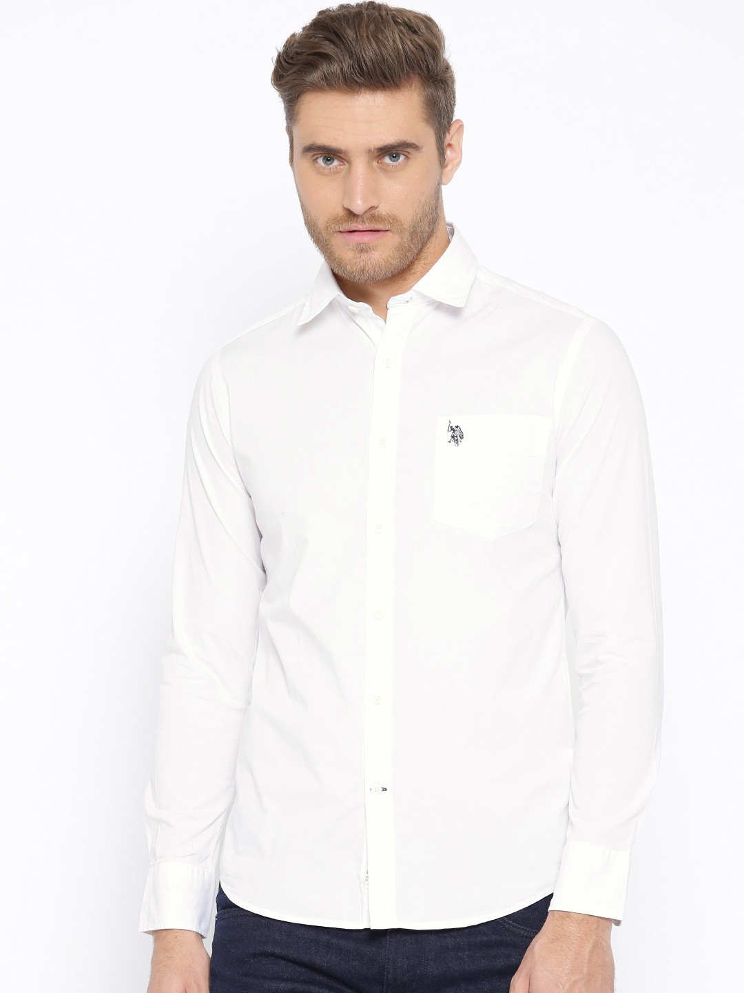 

U.S. Polo Assn. Men White Slim Fit Solid Casual Shirt