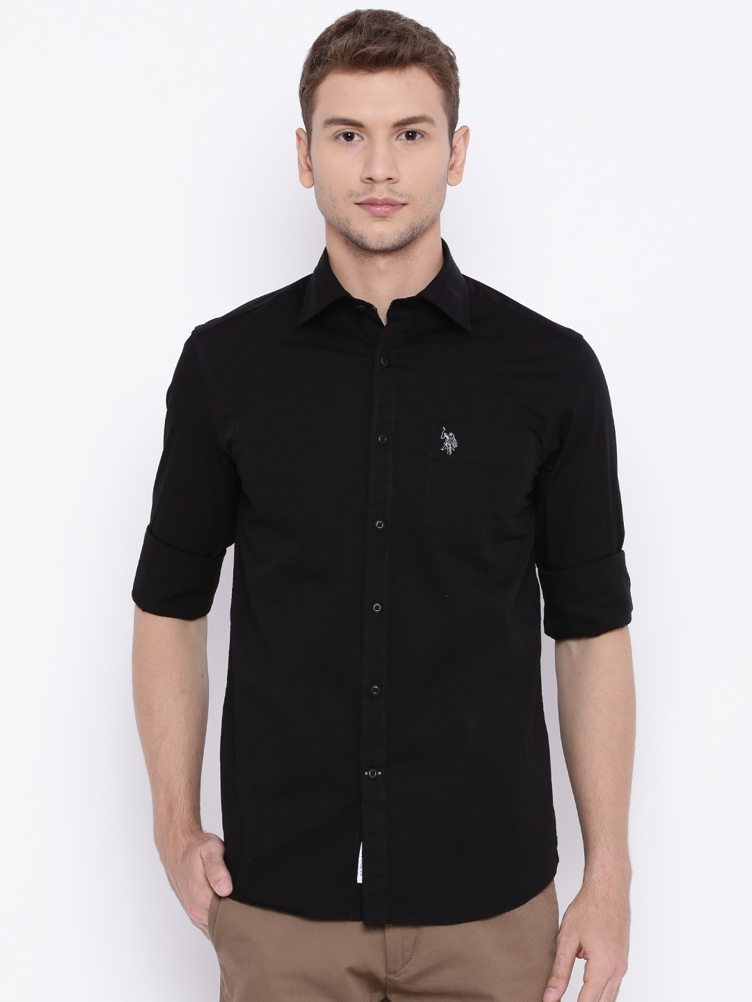 

U.S. Polo Assn. Men Black Slim Fit Solid Casual Shirt